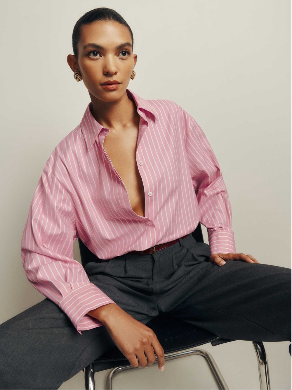 Reformation Andy Oversized Shirt in XL babygirl stripe (pink)